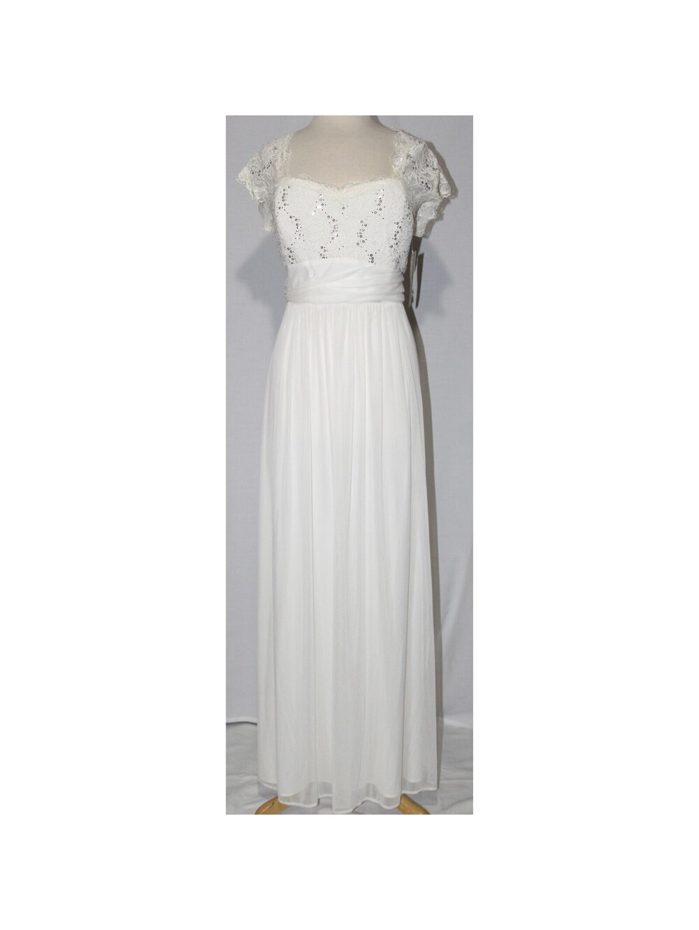 Eureka #2025 Long Formal Gown in Chiffon and Lace-Size 3X-Ivory-NEW W/Tags